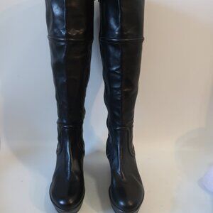 Womens Jeannot Black Leather Low Wedge Knee Boots 38/US 8